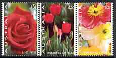 Australia 1994 Greetings Stamps - Flower Photographs perf set of 3 unmounted mint, SG 1445-47, stamps on , stamps on  stamps on flowers, stamps on  stamps on tulips, stamps on  stamps on poppies, stamps on  stamps on roses