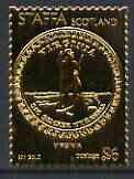 Staffa 1974 Seals of the 13 Original American States #10 (Virginia) A36 perf label embossed in 23 carat gold foil (Rosen SF 276 cat A330) unmounted mint, stamps on , stamps on  stamps on americana, stamps on  stamps on seals, stamps on  stamps on arms, stamps on  stamps on heraldry, stamps on  stamps on myths, stamps on  stamps on mythology