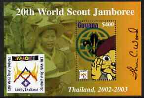 Guyana 2003 World Scout Jamboree perf m/sheet containing $400 value, signed by Thomas C Wood the designer, stamps on , stamps on  stamps on scouts, stamps on  stamps on 