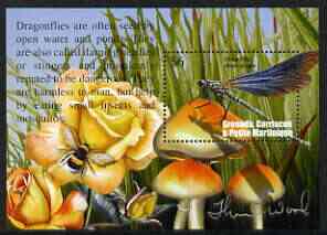 Grenada - Grenadines 2002 Flora & Fauna perf m/sheet (Dragonfly), signed by Thomas C Wood the designer, unmounted mint, stamps on insects, stamps on dragonflies, stamps on bees, stamps on honey, stamps on fungi, stamps on roses, stamps on flowers
