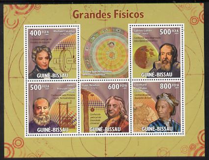 Guinea - Bissau 2009 Scientists perf sheetlet containing 5 values unmounted mint, stamps on personalities, stamps on science, stamps on physics, stamps on maths, stamps on astronomy