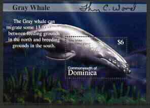 Dominica 2002 Flora & Fauna perf m/sheet (Gray Whale), signed by Thomas C Wood the designer, unmounted mint, stamps on , stamps on  stamps on whales, stamps on  stamps on mammals