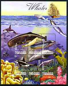 Grenada - Grenadines 2002 Flora & Fauna perf composite sheetlet containing 6 values (Whales & Sea Bed), signed by Thomas C Wood the designer, unmounted mint, stamps on whales, stamps on coral, stamps on ships, stamps on fish.marine life