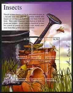 Dominica 2002 Flora & Fauna perf composite sheetlet containing 6 values (Insects), signed by Thomas C Wood the designer, unmounted mint, stamps on , stamps on  stamps on insects