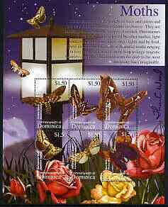 Dominica 2002 Flora & Fauna perf composite sheetlet containing 6 values (Moths), signed by Thomas C Wood the designer, unmounted mint, stamps on , stamps on  stamps on butterflies, stamps on  stamps on moths