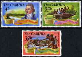 Gambia 1971 Birth Bicentenary of Mungo Park (explorer) perf set of 3 unmounted mint, SG 284-86, stamps on , stamps on  stamps on personalities, stamps on  stamps on explorers, stamps on  stamps on canoeing, stamps on  stamps on scots, stamps on  stamps on scotland