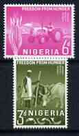 Nigeria 1963 Freedom From Hunger perf set of 2 unmounted mint, SG 129-30, stamps on , stamps on  stamps on ffh, stamps on  stamps on tractors, stamps on  stamps on food, stamps on  stamps on ovine, stamps on  stamps on  ffh , stamps on  stamps on 