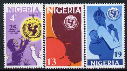 Nigeria 1971 25th Anniversary of UNICEF perf set of 3 unmounted mint, SG 263-65, stamps on , stamps on  stamps on united nations, stamps on  stamps on children, stamps on  stamps on 