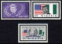 Nigeria 1964 President Kennedy Memorial Issue perf set of 3 unmounted mint, SG 147-49, stamps on kennedy, stamps on personalities, stamps on flags