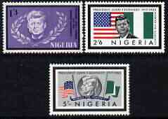 Nigeria 1964 President Kennedy Memorial Issue perf set of 3 unmounted mint, SG 147-49, stamps on , stamps on  stamps on kennedy, stamps on  stamps on personalities, stamps on  stamps on flags