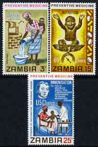 Zambia 1970 Preventative Medicine perf set of 3 unmounted mint, SG 152-54, stamps on , stamps on  stamps on medical, stamps on  stamps on water, stamps on  stamps on wells