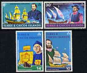 Turks & Caicos Islands 1972 Discoverers & Explorers perf set of 4 unmounted mint, SG 368-71, stamps on , stamps on  stamps on explorers, stamps on  stamps on columbus, stamps on  stamps on grenville, stamps on  stamps on ships, stamps on  stamps on personalities