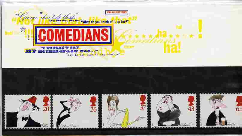 Great Britain 1998 Comedians set of 5 in official presentation pack SG 2041-45, stamps on , stamps on  stamps on entertainments, stamps on  stamps on comedy, stamps on  stamps on personalities