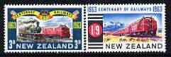 New Zealand 1963 Railway Centenary perf set of 2 unmounted mint, SG 818-19, stamps on railways