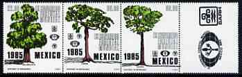 Mexico 1985 World Forestry Congress perf strip of 3 unmounted mint, SG 1747-49, stamps on , stamps on  stamps on trees