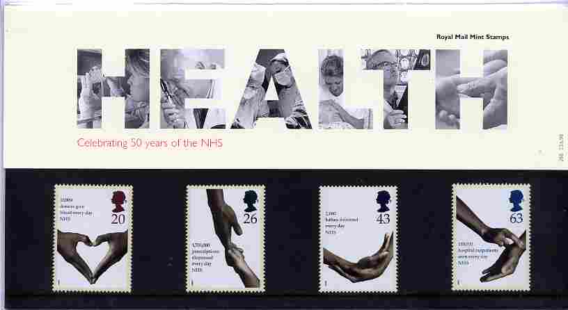 Great Britain 1998 50th Anniversary of National Health Service set of 4 in official presentation pack SG 2046-49, stamps on , stamps on  stamps on medical