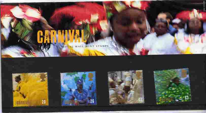 Great Britain 1998 Europa - Notting Hill Carnival set of 4 in official presentation pack SG 2055-58, stamps on , stamps on  stamps on masks, stamps on cultures, stamps on costumes, stamps on europa