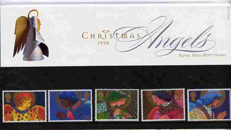 Great Britain 1998 Christmas Angels set of 5 in official presentation pack SG 2064-68, stamps on christmas, stamps on angels, stamps on music