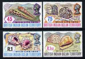 British Indian Ocean Territory 1974 Wildlife (2nd series) Shells perf set of 4 unmounted mint, SG 58-61*, stamps on , stamps on  stamps on marine life, stamps on  stamps on shells