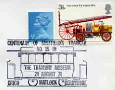 Postmark - Great Britain 1974 cover bearing illustrated cancellation for Centenary of Sheffield's Tramcar, stamps on buses, stamps on transport, stamps on trams