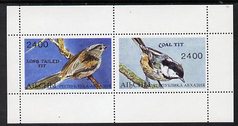 Abkhazia 1995 Birds (Tits) perf souvenir sheet containing 2 values unmounted mint, stamps on , stamps on  stamps on birds