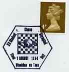 Postmark - Great Britain 1974 cover bearing illustrated cancellation for Student Chess Olympiad (hexagonal cancel), stamps on , stamps on  stamps on chess