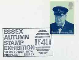 Postmark - Great Britain 1974 card bearing illustrated cancellation for Essex Autumn Stamp Exhibition, stamps on , stamps on  stamps on stamp exhibitions