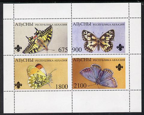 Abkhazia 1995 Butterflies (with Scout emblem) perf set of 4 unmounted mint, stamps on , stamps on  stamps on butterflies  scouts