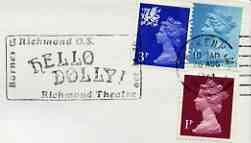 Postmark - Great Britain 1974 cover bearing illustrated slogan cancellation for Hello Dolly at the Richmond Theatre, stamps on music, stamps on entertainments, stamps on theatres