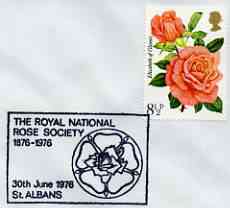 Postmark - Great Britain 1976 cover bearing illustrated cancellation for the Royal National Rose Society