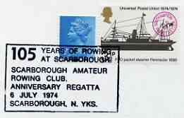 Postmark - Great Britain 1974 card bearing special cancellation for 150 years of Rowing at Scarborough, stamps on , stamps on  stamps on rowing, stamps on  stamps on sport