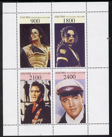 Abkhazia 1995 Michael Jackson & Elvis Presley perf set of 4 unmounted mint, stamps on , stamps on  stamps on music     personalities        elvis  entertainments     films    cinema    pops