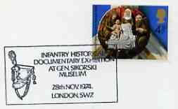 Postmark - Great Britain 1974 cover bearing illustrated cancellation for Infantry Historical Documentary Exhibition, Gen Sikorski Museum, stamps on militaria, stamps on museums