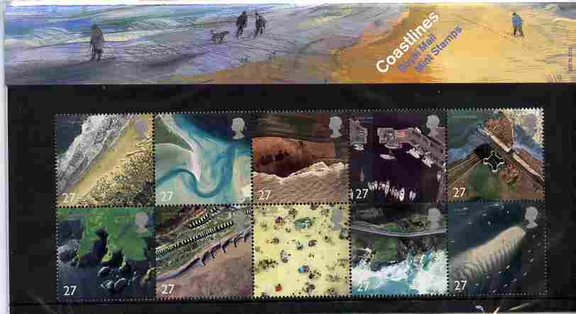 Great Britain 2002 Coastlines se-tenant block of 10 in official presentation pack SG 2265-74, stamps on harbours, stamps on castles, stamps on maps