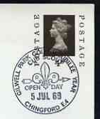 Postmark - Great Britain 1969 card bearing illustrated cancellation for Gilwell Park Cub Scout Golden Jubilee, stamps on scouts