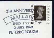 Postmark - Great Britain 1969 card bearing illustrated cancellation for Anniversary of Mallard Speed Record, stamps on , stamps on  stamps on railways