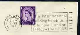 Postmark - Great Britain 1965 cover bearing illustrated slogan cancellation for Int Building Exhibition at Olympia, stamps on building