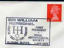 Postmark - Great Britain 1970 cover bearing illustrated cancellation for Sir William Herschel, 1st President Royal Astronomical society, stamps on , stamps on  stamps on personalities, stamps on  stamps on astronomy