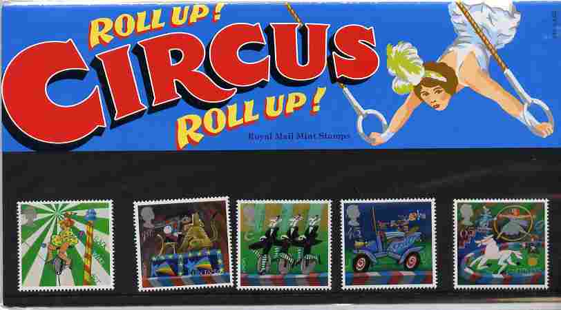 Great Britain 2002 Europa - Circus set of 5 in official presentation pack SG 2275-79, stamps on , stamps on  stamps on circus, stamps on  stamps on entertainments, stamps on  stamps on clowns, stamps on  stamps on bicycles, stamps on  stamps on lions, stamps on  stamps on europa