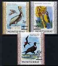 Montserrat 1976 Surcharged set of 3 Birds unmounted mint, SG 368-70*, stamps on birds, stamps on pelicans, stamps on bananaquit, stamps on frigate