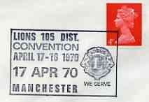 Postmark - Great Britain 1970 cover bearing illustrated cancellation for Lions International Convention, Manchester, stamps on lions int