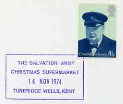 Postmark - Great Britain 1974 cover bearing illustrated cancellation for Salvation Army Christmas Supermarket, stamps on salvation army