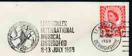 Postmark - Great Britain 1969 cover bearing illustrated slogan cancellation for Llangollen International Musical Eisteddfod, stamps on music, stamps on harps