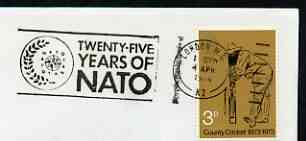 Postmark - Great Britain 1974 cover bearing illustrated slogan cancellation for 25 Years of NATO, stamps on nato