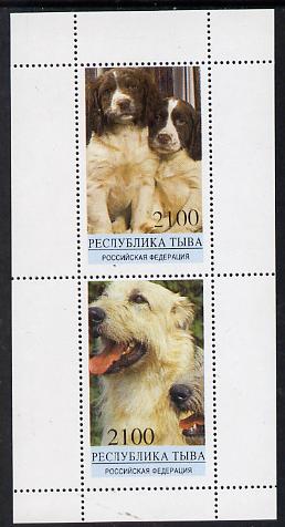 Touva 1995 Dogs perf souvenir sheet containing 2 values unmounted mint, stamps on , stamps on  stamps on animals  dogs   springer spaniel   wolfhound