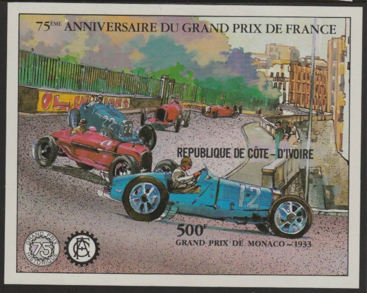 Ivory Coast 1981 French Grand Prix imperf m/sheet (Mi BL 20B) unmounted mint, stamps on cars, stamps on racing cars, stamps on sport