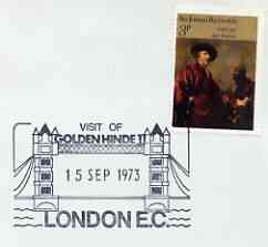 Postmark - Great Britain 1973 cover bearing illustrated cancellation for Visit of Golden Hinde to London (Showing Tower Bridge), stamps on ships, stamps on london, stamps on bridges