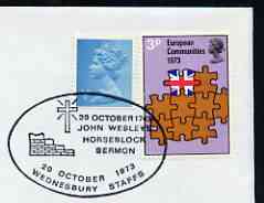 Postmark - Great Britain 1973 cover bearing illustrated cancellation for Anniversary of John Wesleys Horseblock Sermon, stamps on religion, stamps on methodist