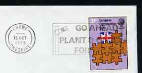 Postmark - Great Britain 1973 cover bearing slogan cancellation for Plant & Care for Trees (illustrated with a Signal), stamps on trees, stamps on railways