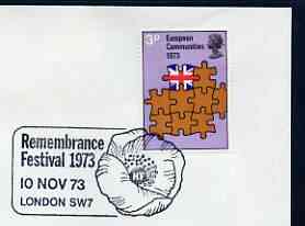 Postmark - Great Britain 1973 cover bearing illustrated cancellation for Remembrance Festival, stamps on , stamps on  stamps on militaria, stamps on  stamps on  ww1 , stamps on  stamps on , stamps on  stamps on  ww2 , stamps on  stamps on 